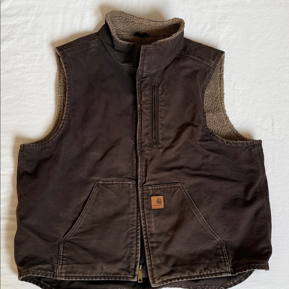 Carhartt Brown Sherpa Lined Canvas Vest